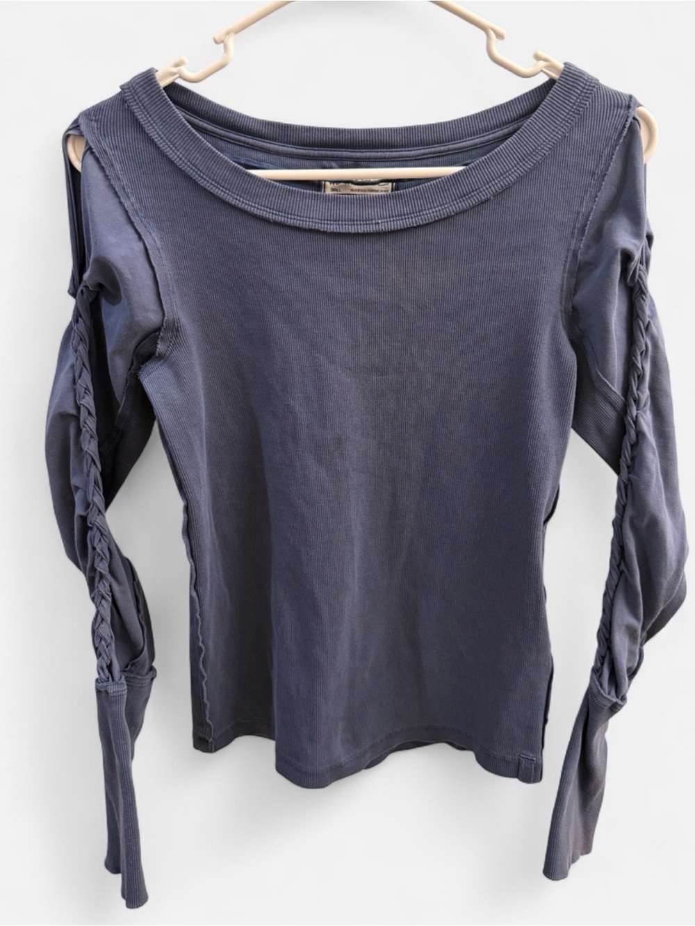 We The Free Free People Blue Braided Sleeve Long Sleeve Top S